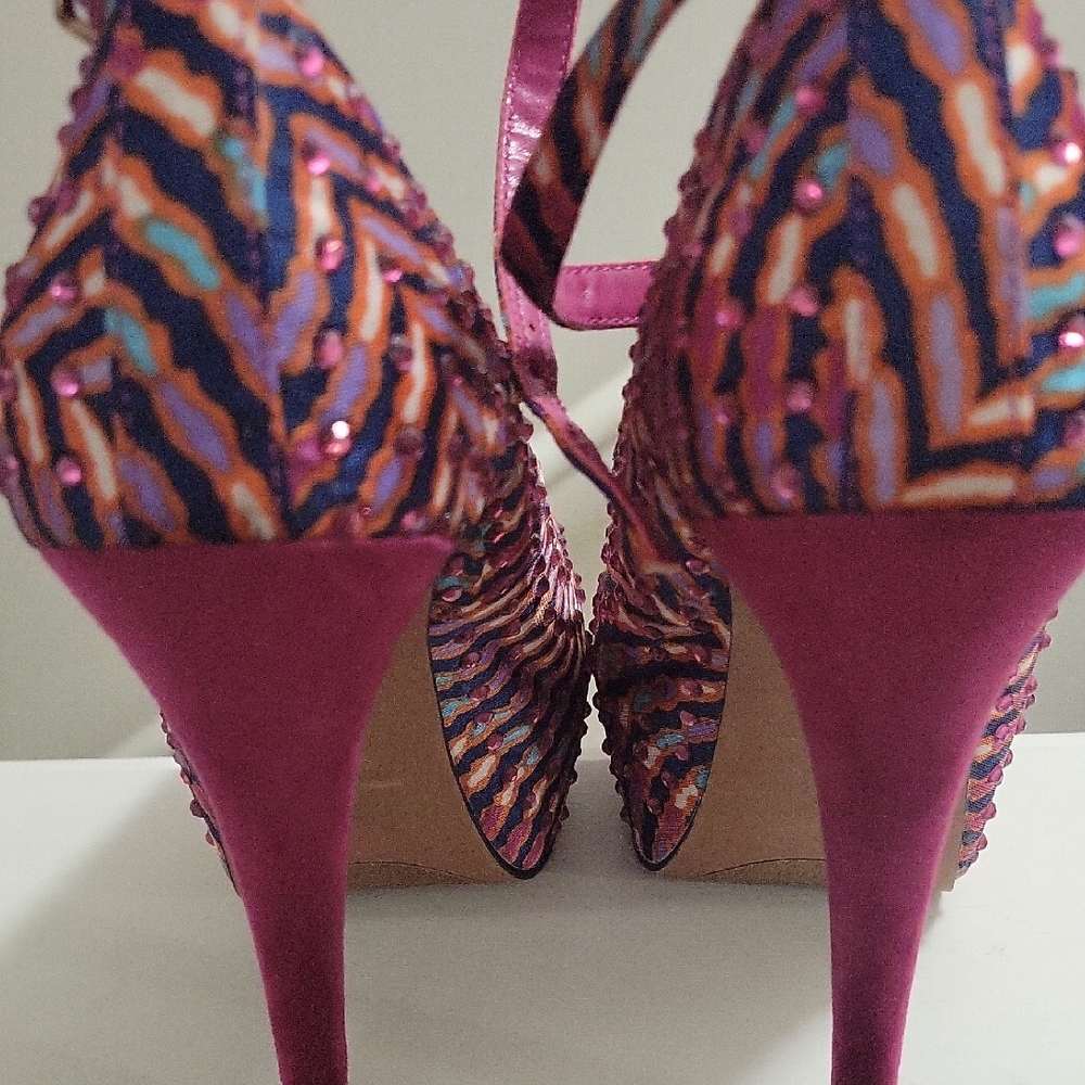 Wild Pair Hot Pink Multicolor Beaded Stiletto Heels
